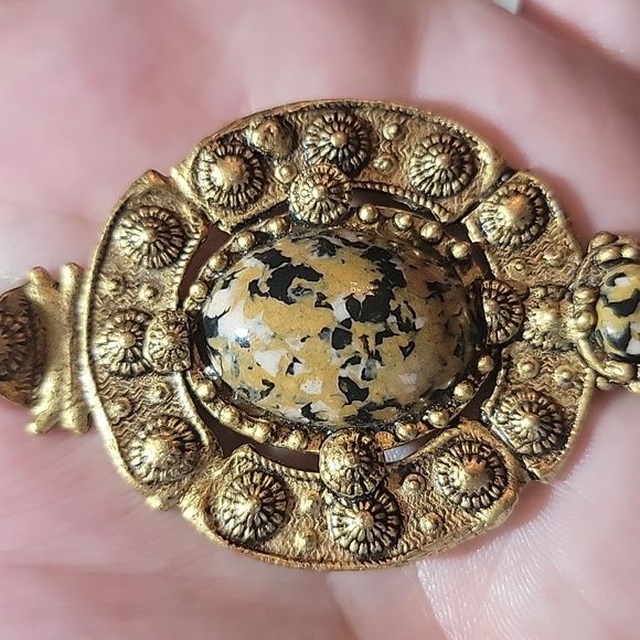 Artisan Dalmatian Stone Gold Tone Statement Pendant Only - Picture 2 of 6